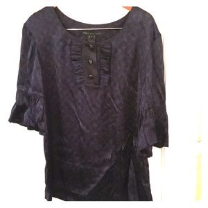 satin tunic with ruffled front embellishment